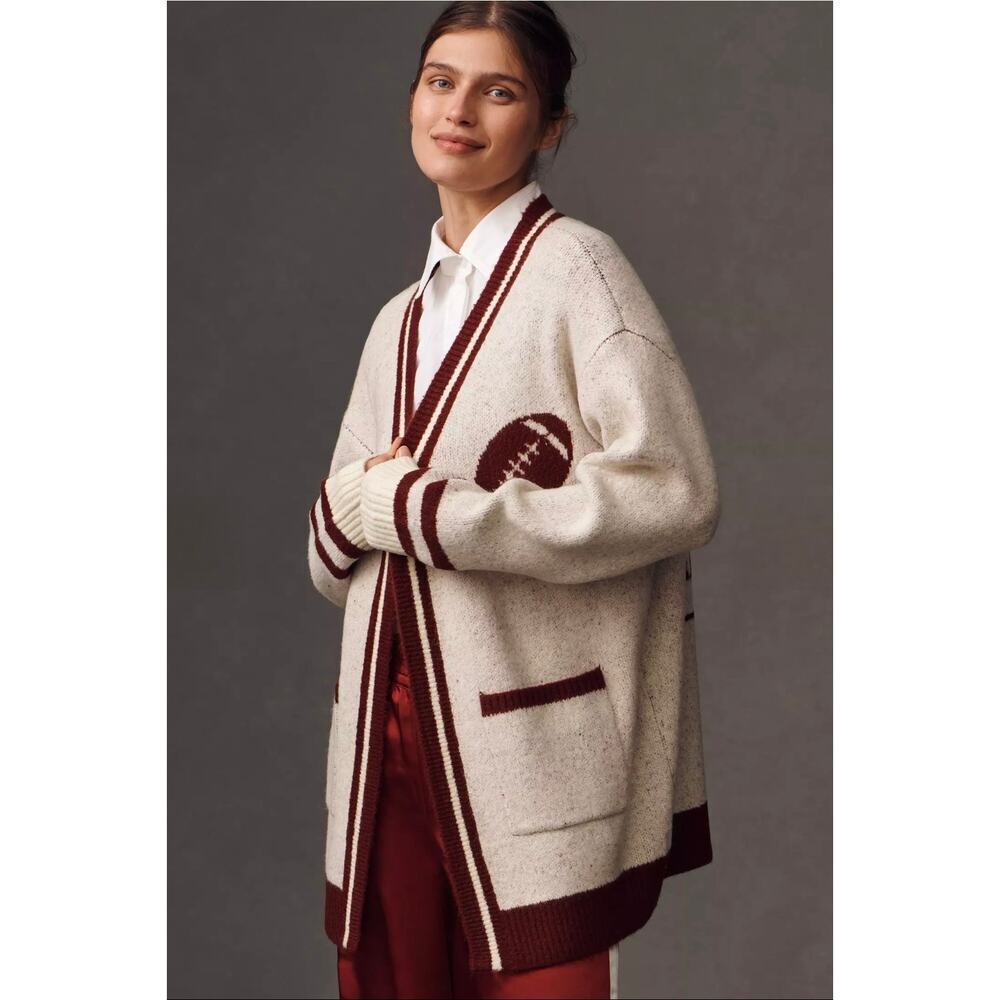 NWT Flat White for Anthropologie Football Game Day Cardigan.  Retails $150